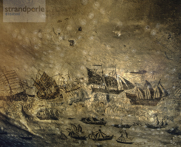 Viking Cave  Wai-King-Höhle  historische Wandmalerei von verschiedenen Schiffen