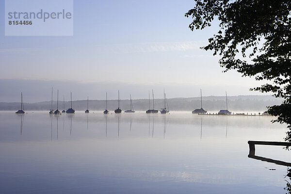 Starnberger See mit Segelbooten am Morgen