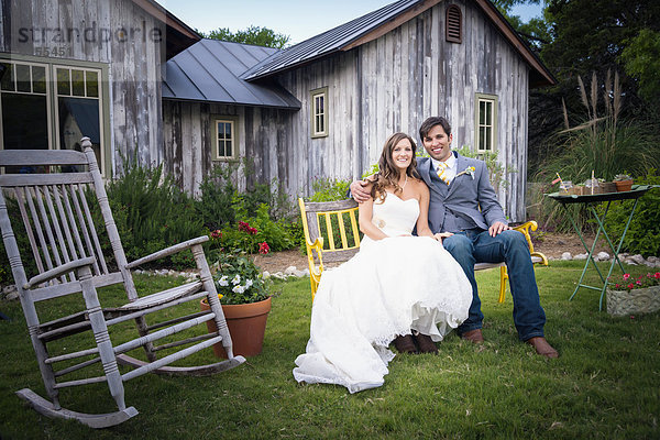 USA  Texas  Portrait of Bride and groom  smiling