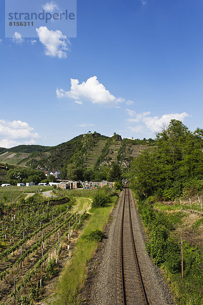 Germany  Rhineland Palatinate  Railway track in front of castle