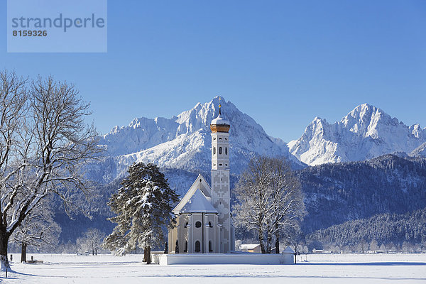 Deutschland  Bayern  Blick auf die St. Coloman Kirche vor dem Tannheimer Gebirge