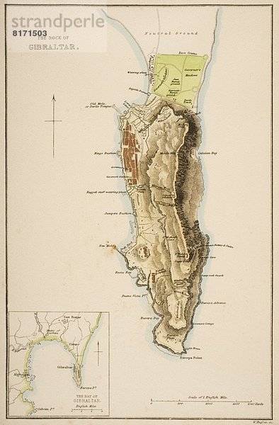 Felsbrocken  Landkarte  Karte  Jahrhundert  Gibraltar