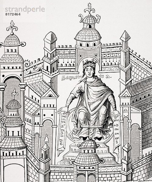 Mensch  Modell  Palast  Schloß  Schlösser  ansprechen  Zeichnung  König - Monarchie  Jahrhundert  zählen  Manuskript  Miniatur  Weisheit
