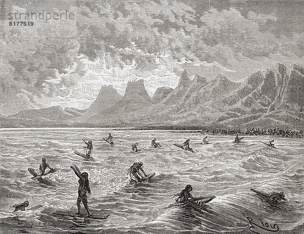 Reise Zeichnung Insel Sieg Gewinn Jahrhundert Diplomat hawaiianisch Wellenreiten surfen