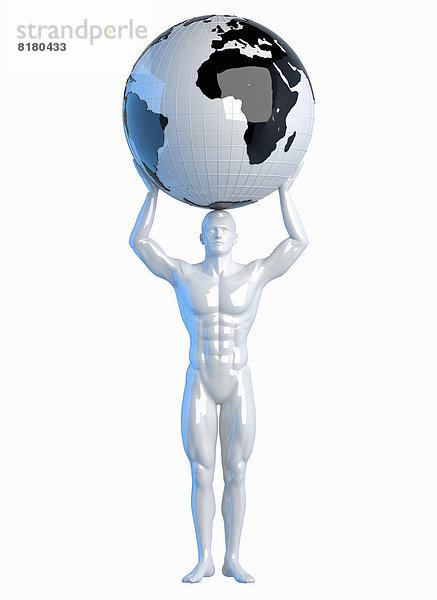 Statue eines Mannes mit Weltkugel