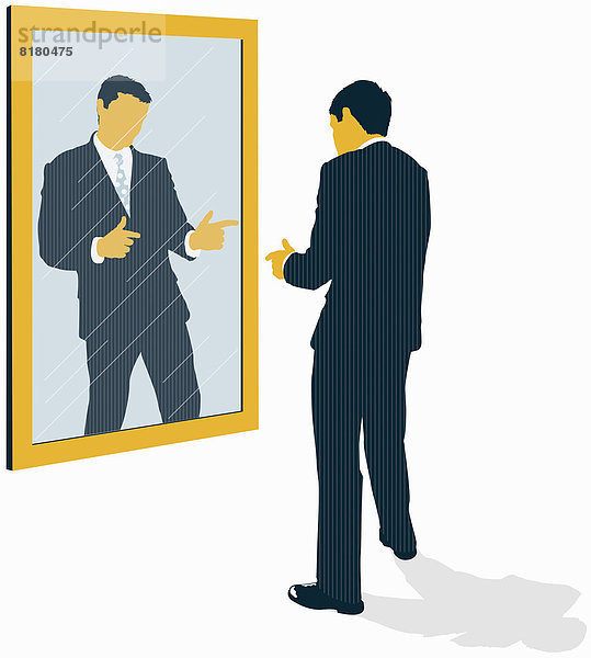 Selbstbewusster Geschäftsmann im Anzug schaut auf Spiegelbild