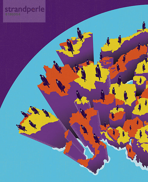 Geschäftsleute stehen auf einer 3D-Karte von Europa