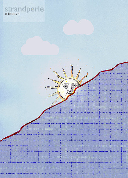 Sonnenstrahlen hinter aufsteigendem Liniendiagramm