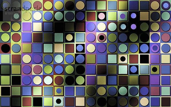 Buntes abstraktes Muster mit Kreisen und Quadraten
