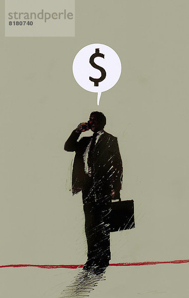 Dollarzeichen als Sprechblase über dem Kopf eines telefonierenden Geschäftsmannes