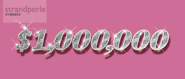 Glänzende Diamanten formen eine Million Dollar auf pinkfarbenem Hintergrund