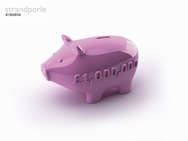 Zahl eine Million Pfund auf rosafarbenem Sparschwein