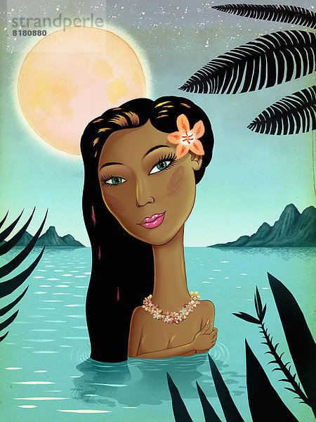 Portrait einer sinnlichen schönen Frau in tropischem Meer