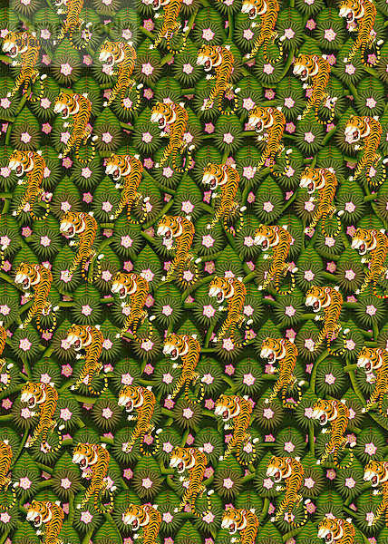 Sich wiederholendes Muster eines Tigers im Dschungel