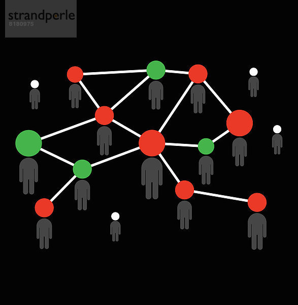 Netzwerk aus Linien verbindet Menschen mit roten und grünen Punkten