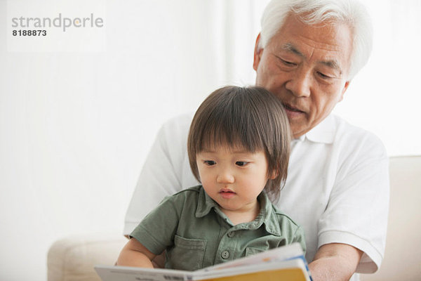 Großvater liest dem Enkel vor.