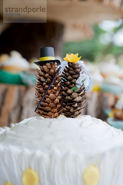 Tannenzapfenmodelle auf der Hochzeitstorte