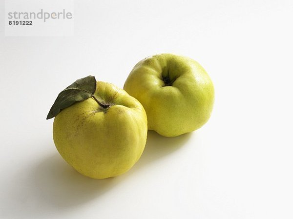 Zwei Apfelquitten auf weißem Untergrund
