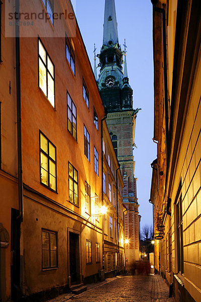 beleuchtet Stockholm Hauptstadt Gasse Stadt alt