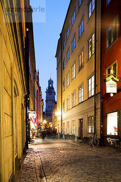 beleuchtet Stockholm Hauptstadt Gasse Stadt alt