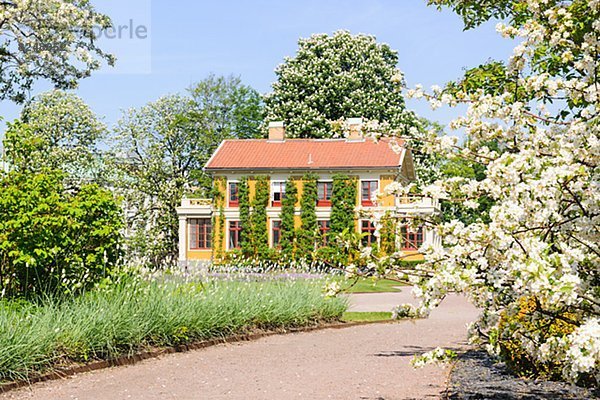 Garden at spring  house in background