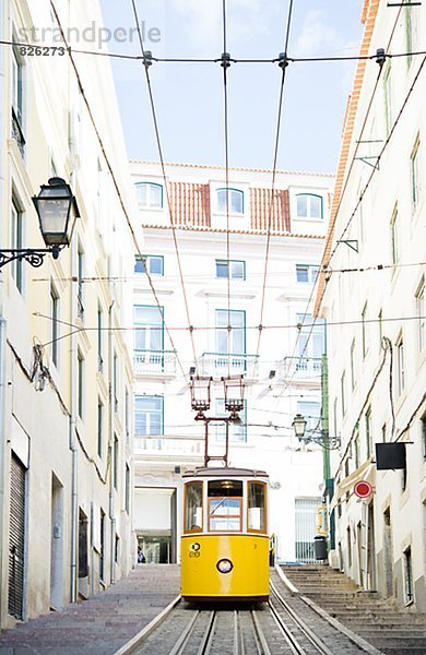 Lissabon  Hauptstadt  gelb  Straßenbahn