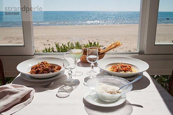 Table see for lunch  sea in background