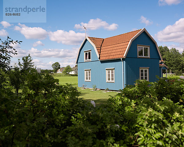 blau Blockhaus Holzhaus