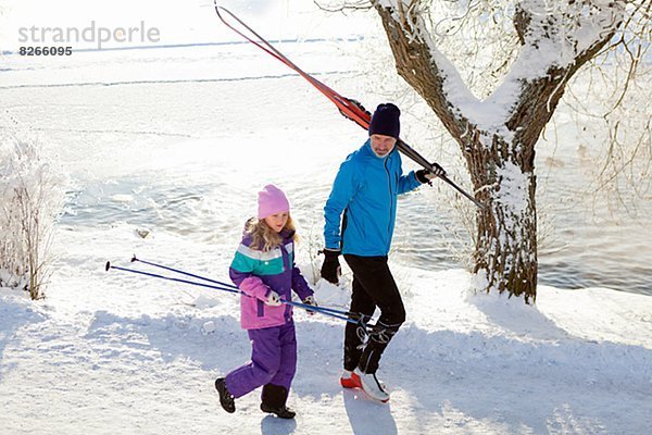 Ski  gehen  Menschlicher Vater  Tochter