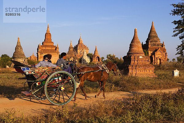 nehmen Tourist Fuhrwerk Tempel Myanmar Asien Holzpferd