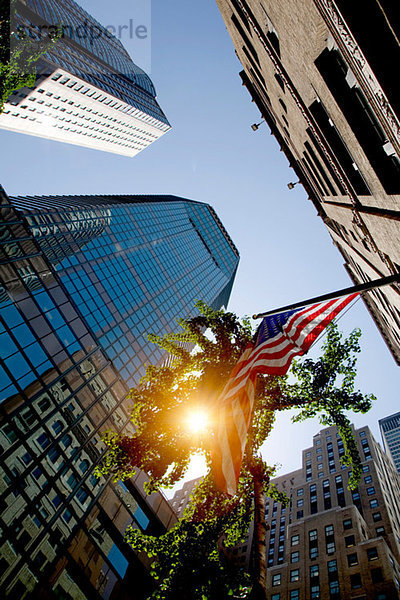 Wolkenkratzer und amerikanische Flagge  New York  New York State  USA
