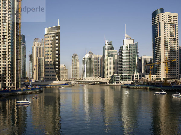 United Arab Emirates  Dubai  Dubai Marina  yacht harbour with skyscrapers