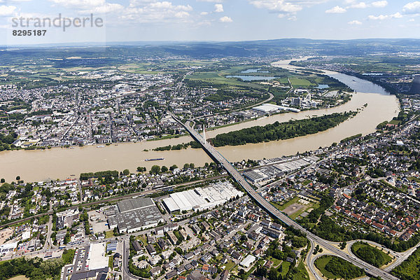 Germany  Rhineland-Palatinate  Weissenthurm Neuwied  Bridge above River Rhine  aerial photo