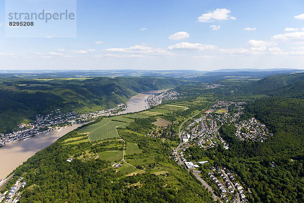 Germany  Rhineland-Palatinate  View of Kamp-Bornhofen and Buchenau at River Rhine  aerial photo