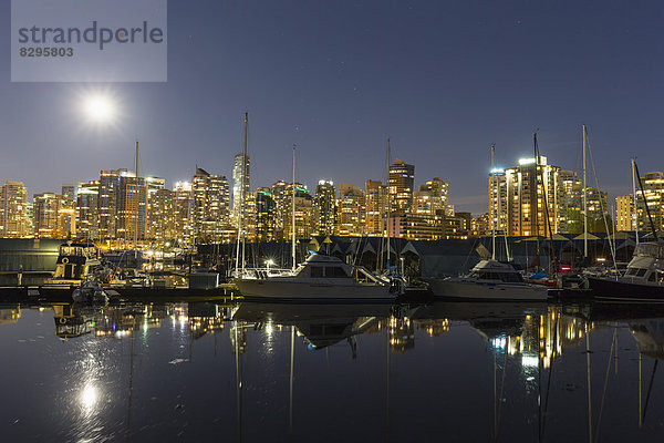 Canada  Vancouver  Marina with ships and skyline at night