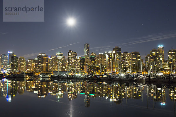 Canada  Vancouver  Marina with ships and skyline at night