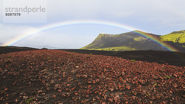 Iceland  Kirkjubaerklaustur  Rainbow in highlands