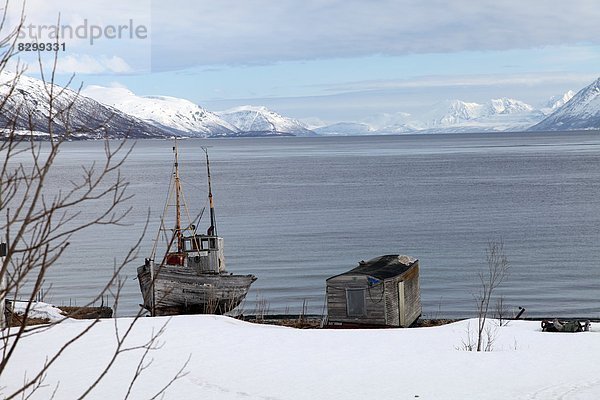 hoch oben Europa liegend liegen liegt liegendes liegender liegende daliegen Boot Insel angeln alt Skandinavien Troms Wal