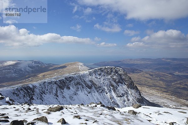 Europa  Winter  Berggipfel  Gipfel  Spitze  Spitzen  sehen  Großbritannien  Ansicht  Gwynedd  Wales