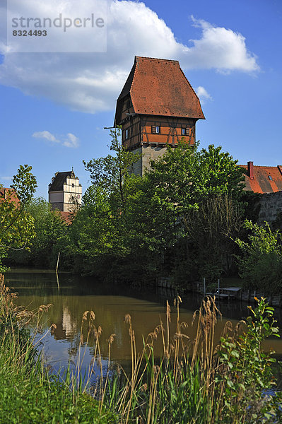 Bäuerlinsturm  Wachturm  vorne die Wörnitz