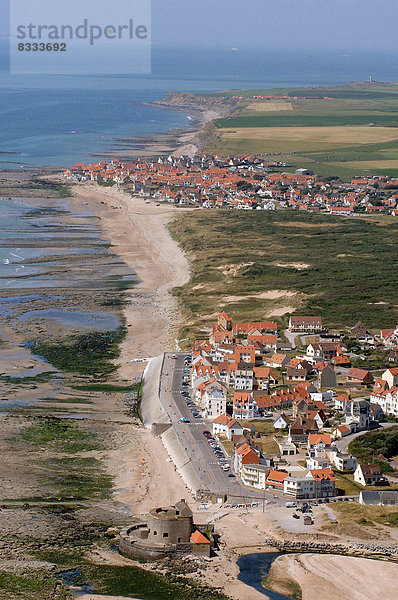 Strand  über  Küste  Dorf  Menschlicher Vater  Ansicht  Geographie  Luftbild  Fernsehantenne  Calais