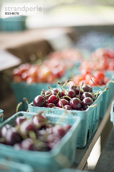 Punnets mit frischen Bio-Beerenfrüchten. Kirschen.