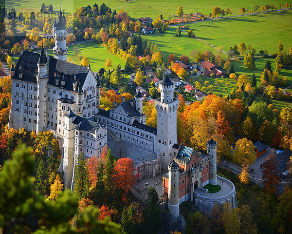 Schloss Neuschwanstein mit der umliegenden Landschaft im Herbst  Hohenschwangau  Bayern  Deutschland