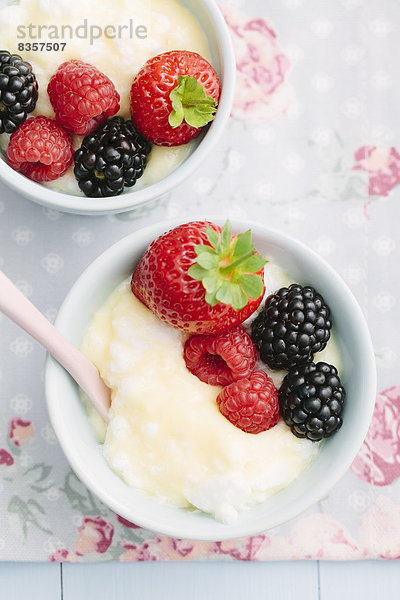 Vanillepudding mit Eischnee und frischen Früchten