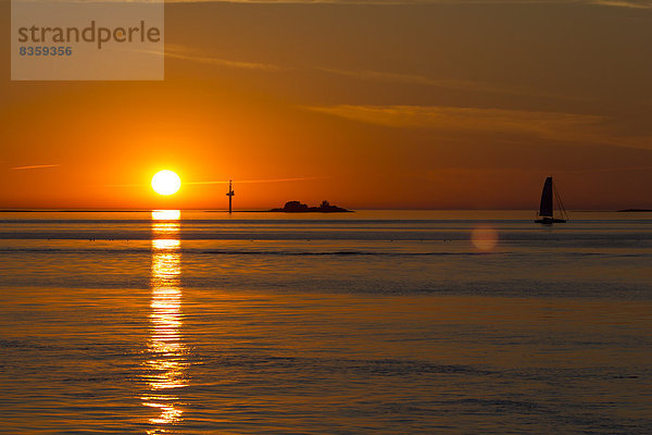Germany  Bremerhaven  Weser  sailing boat at sunset