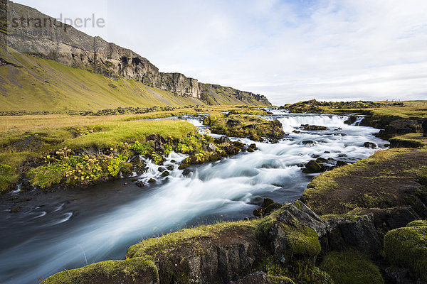 Iceland  Sudurland  Ring road with waterfall