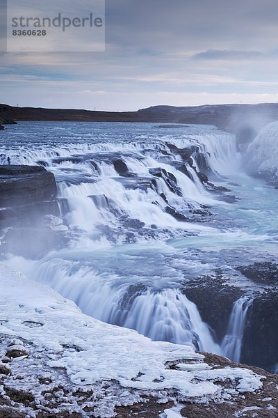 Winter  Zeit  Wasserfall  Gullfoss  Gewitterwolke  Island