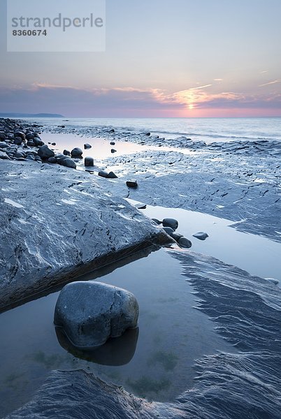 Wasserrand  Europa  Felsen  Strand  Sonnenuntergang  Großbritannien  über  England  Somerset