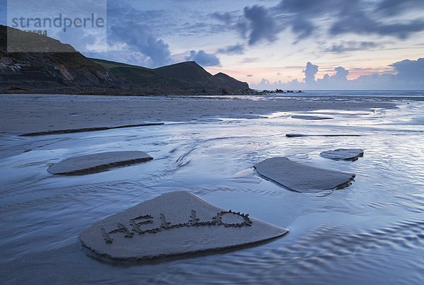 Europa  Strand  Großbritannien  grüßen  Sand  Nachricht  Cornwall  England  links
