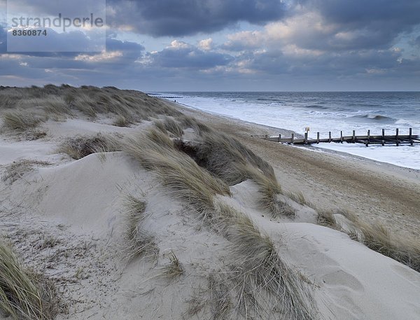 Europa  Strand  Abend  Großbritannien  ernst  Sand  Düne  Norfolk  England